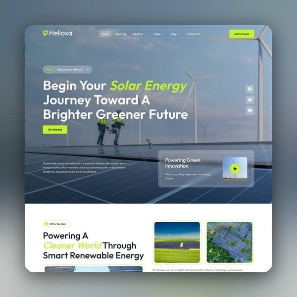 Helioxa - Solar & Green Renewable Energy Elementor Template Kit, Elementor template preview