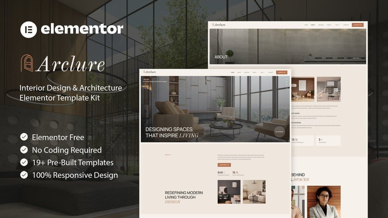 Arclure - Interior Design & Architecture Elementor Template Kit full template preview