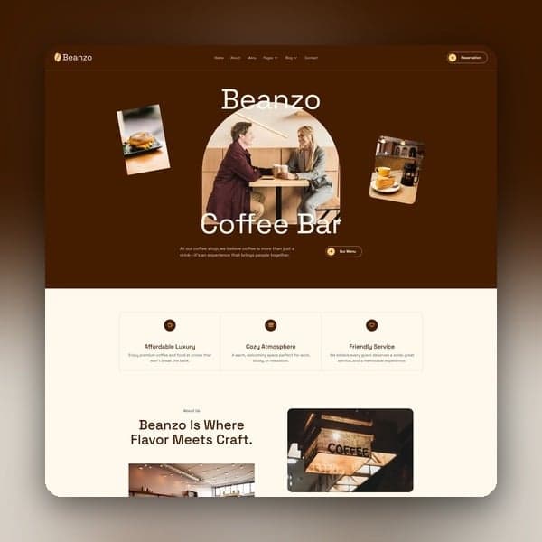 Beanzo - Coffee Shop & Cafe Elementor Template Kit, Elementor template preview