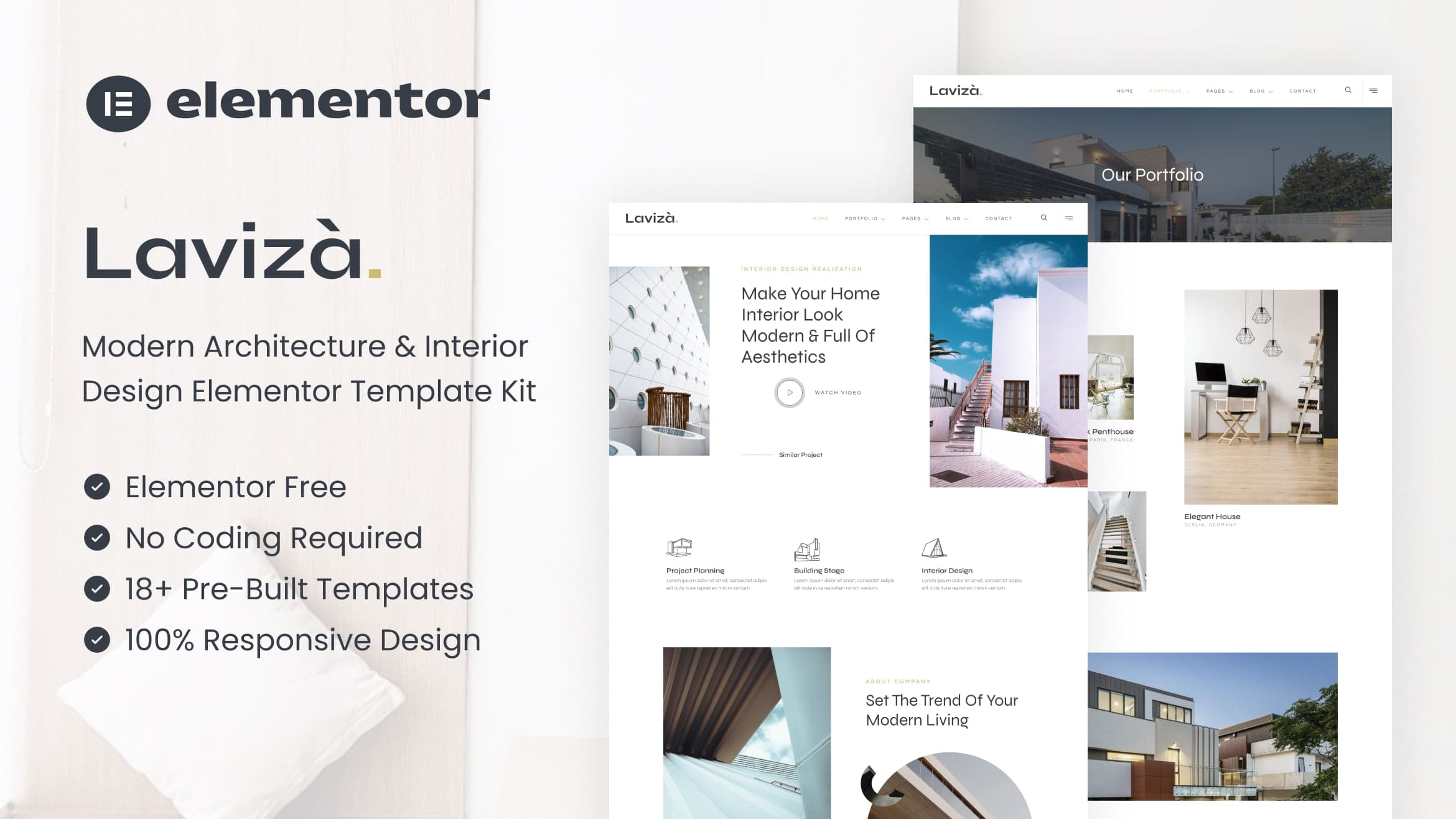 Laviza - Modern Architecture & Interior Design Elementor Template Kit — full template preview
