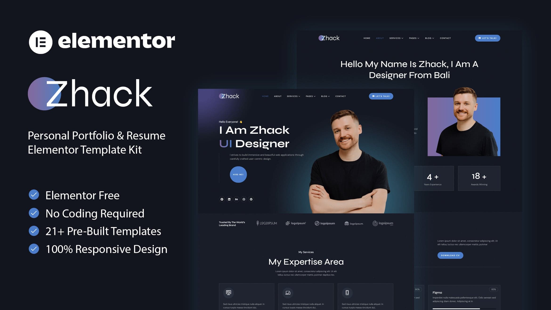 Zhack - Personal Portfolio & Resume Elementor Template Kit full template preview
