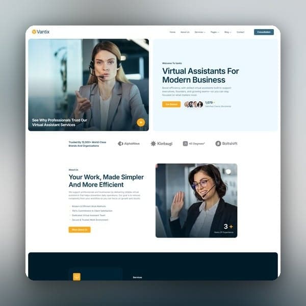 Vantix - Virtual Assistant Elementor Template Kit, Elementor template preview