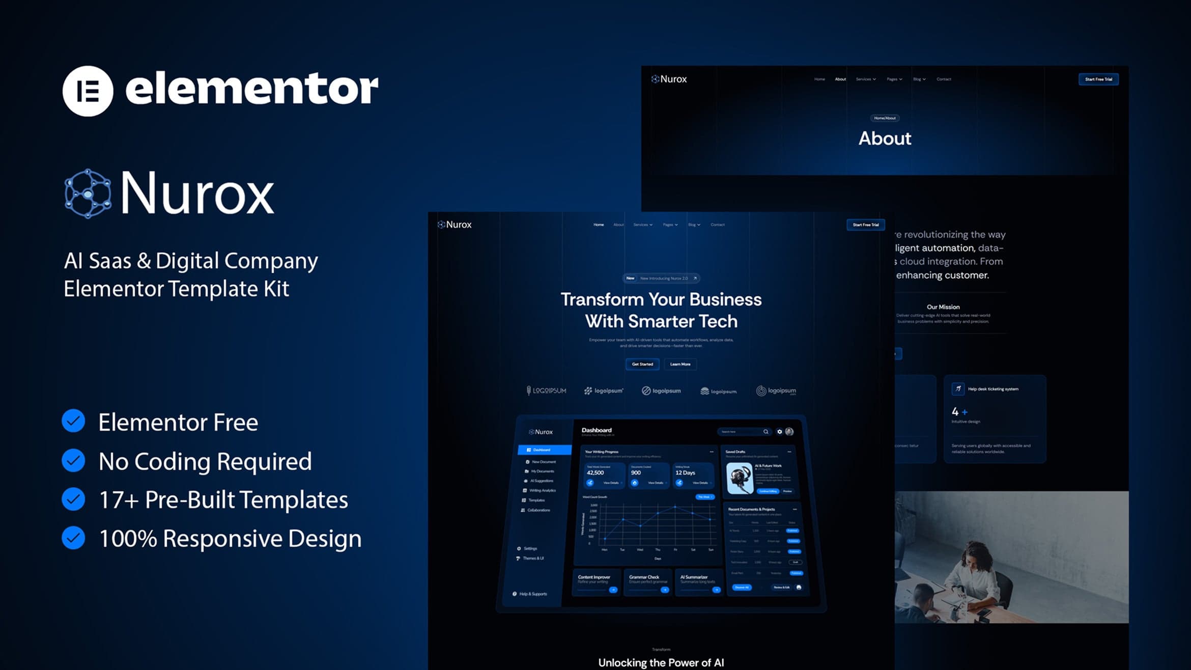 Nurox - AI Saas & Digital Company Elementor Template Kit — full template preview