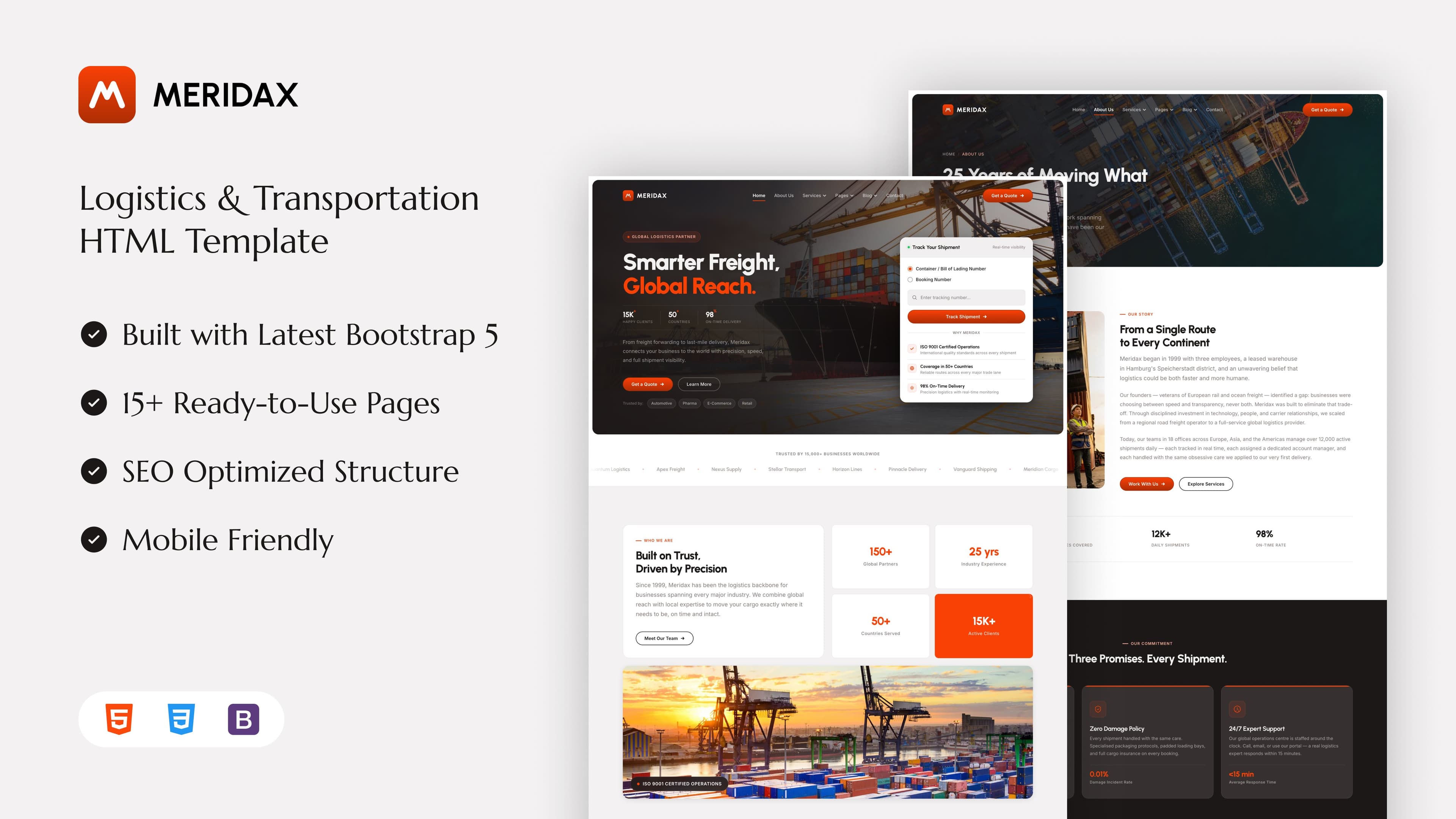 Meridax - Logistics & Transportation HTML Template full template preview