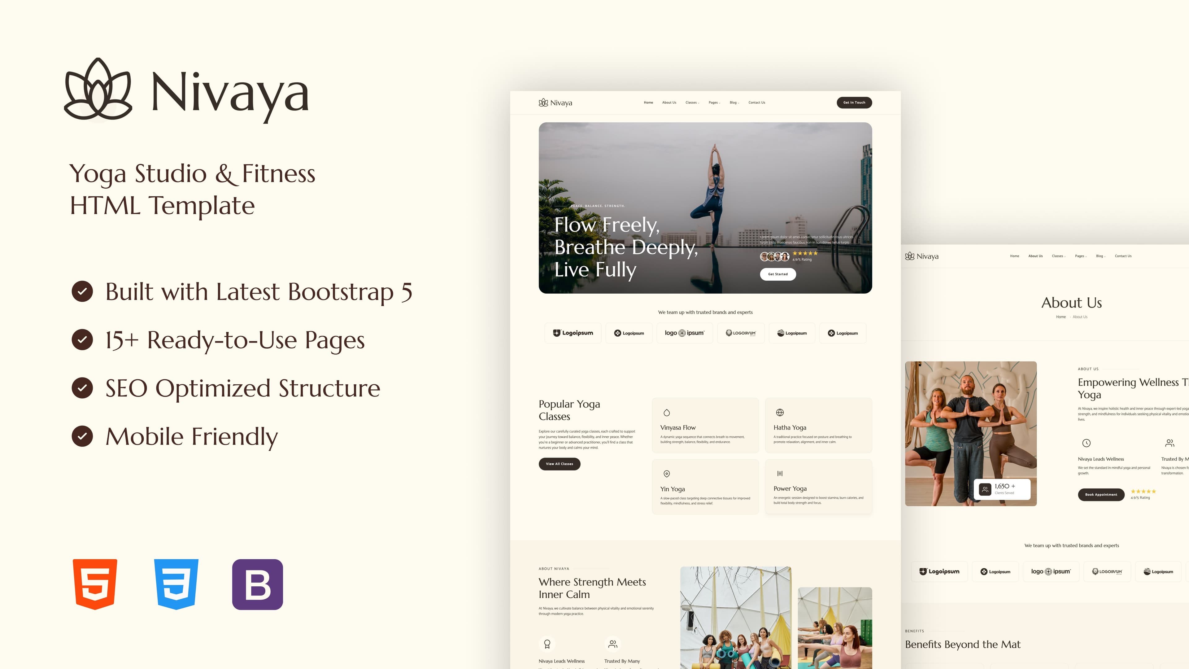 Nivaya - Yoga Studio & Fitness HTML Template full template preview