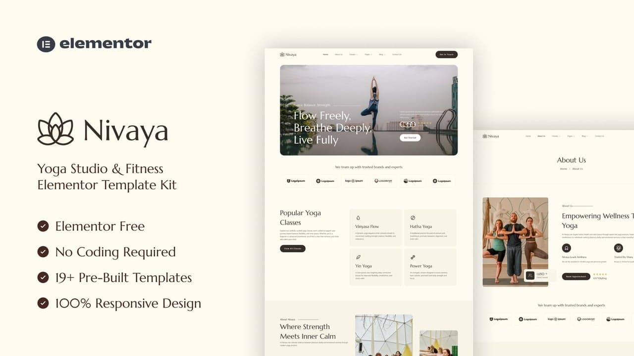 Nivaya - Yoga Studio & Fitness Elementor Template Kit full template preview