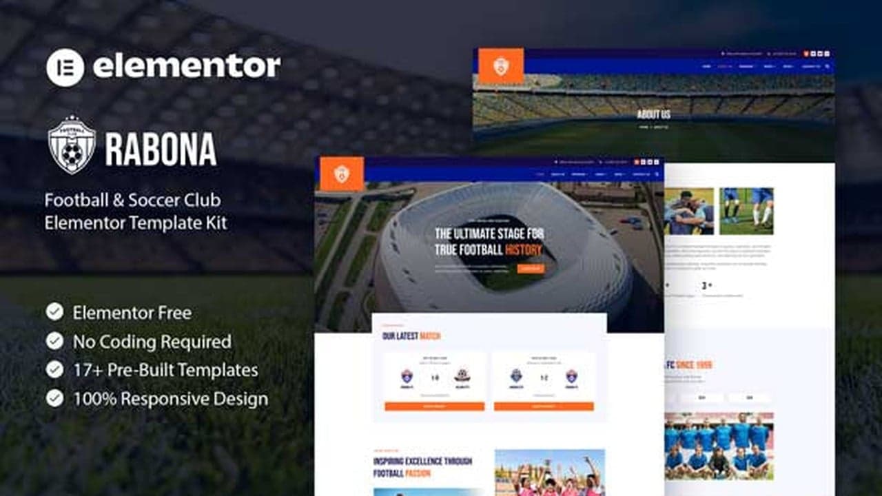 Rabona - Football & Soccer Club Elementor Template Kit full template preview
