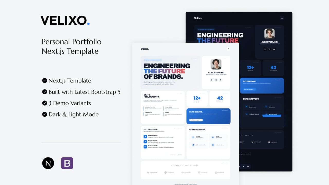 Velixo - Personal Portfolio Next.js Template full template preview
