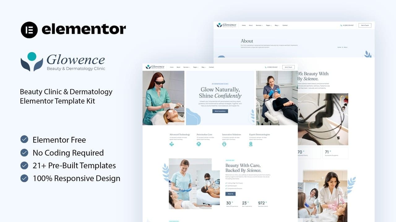 Glowence - Beauty Clinic & Dermatology Elementor Template Kit full template preview