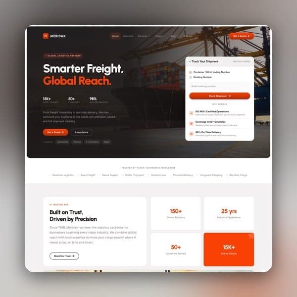 Meridax - Logistics & Transportation Elementor Template Kit, Elementor template preview