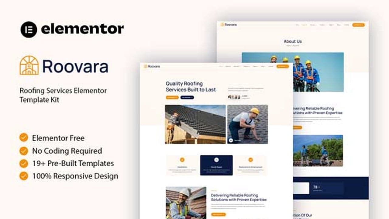 Roovara - Roofing Services Elementor Template Kit full template preview
