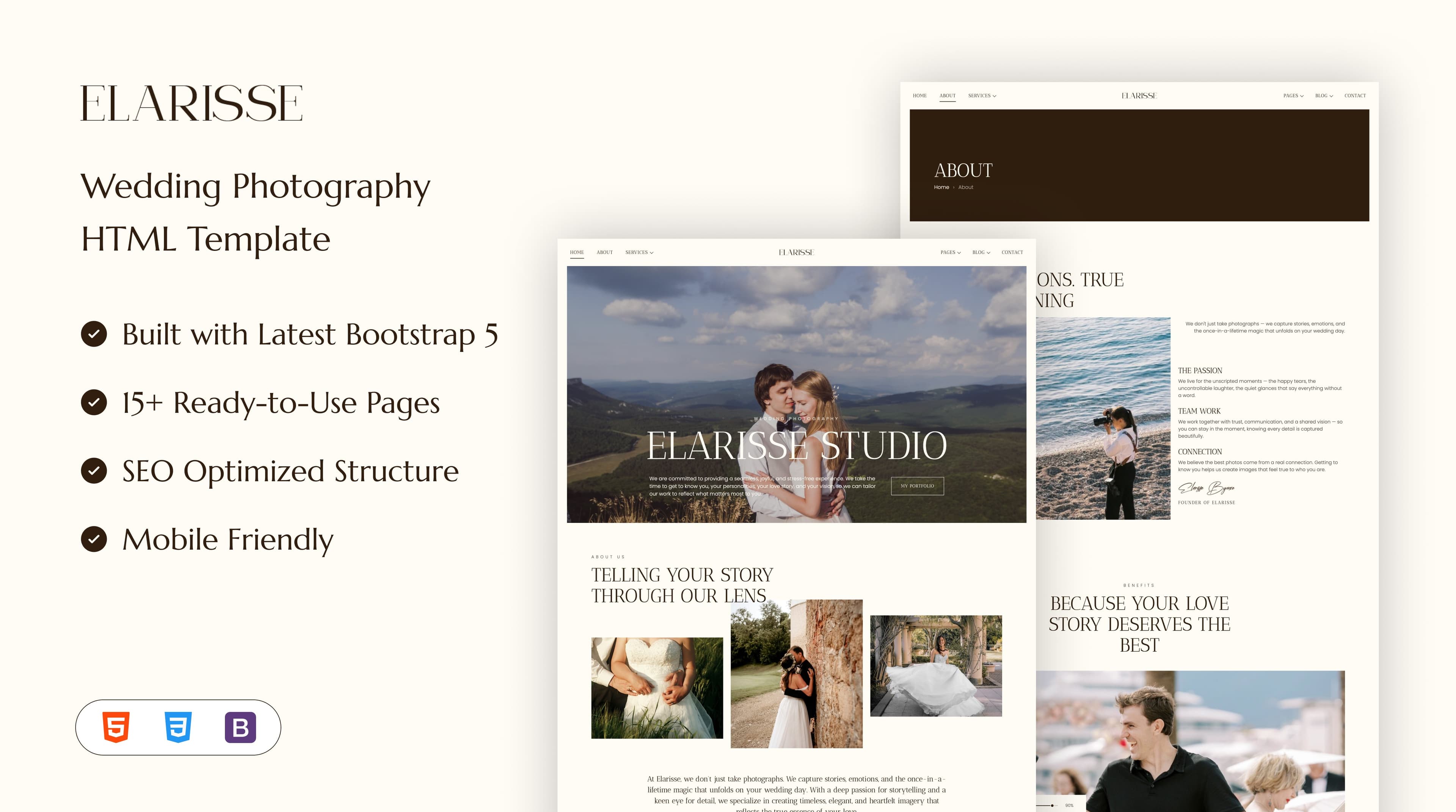 Elarisse - Wedding Photography HTML Template full template preview