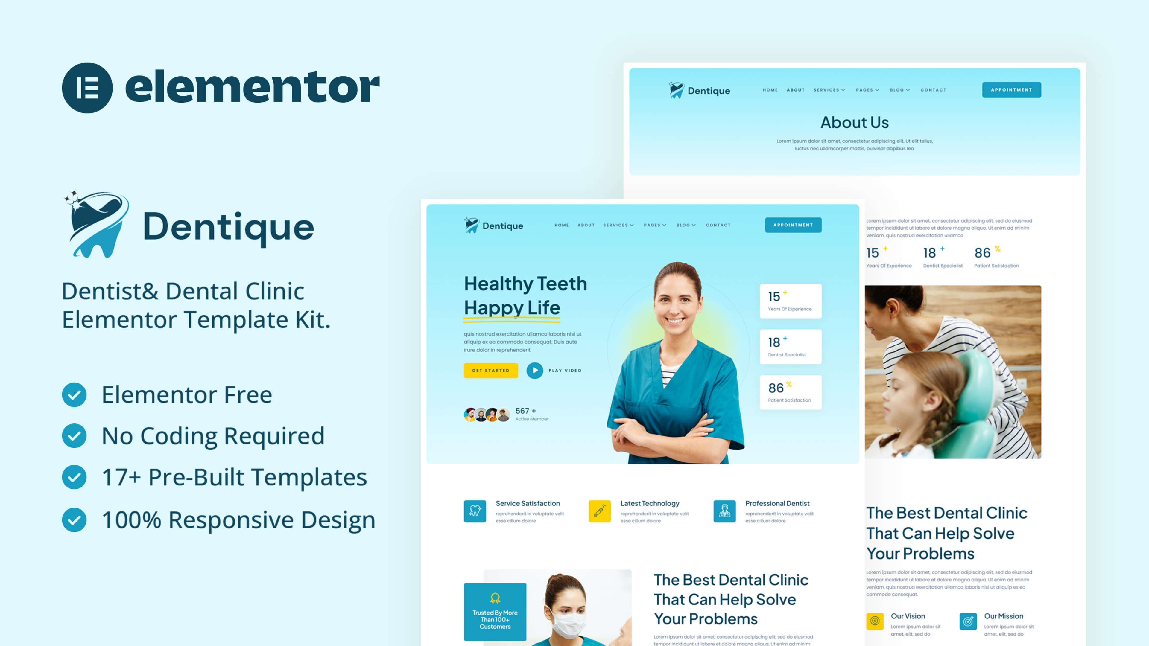 Dentique - Dentist & Dental Clinic Elementor Template Kit full template preview