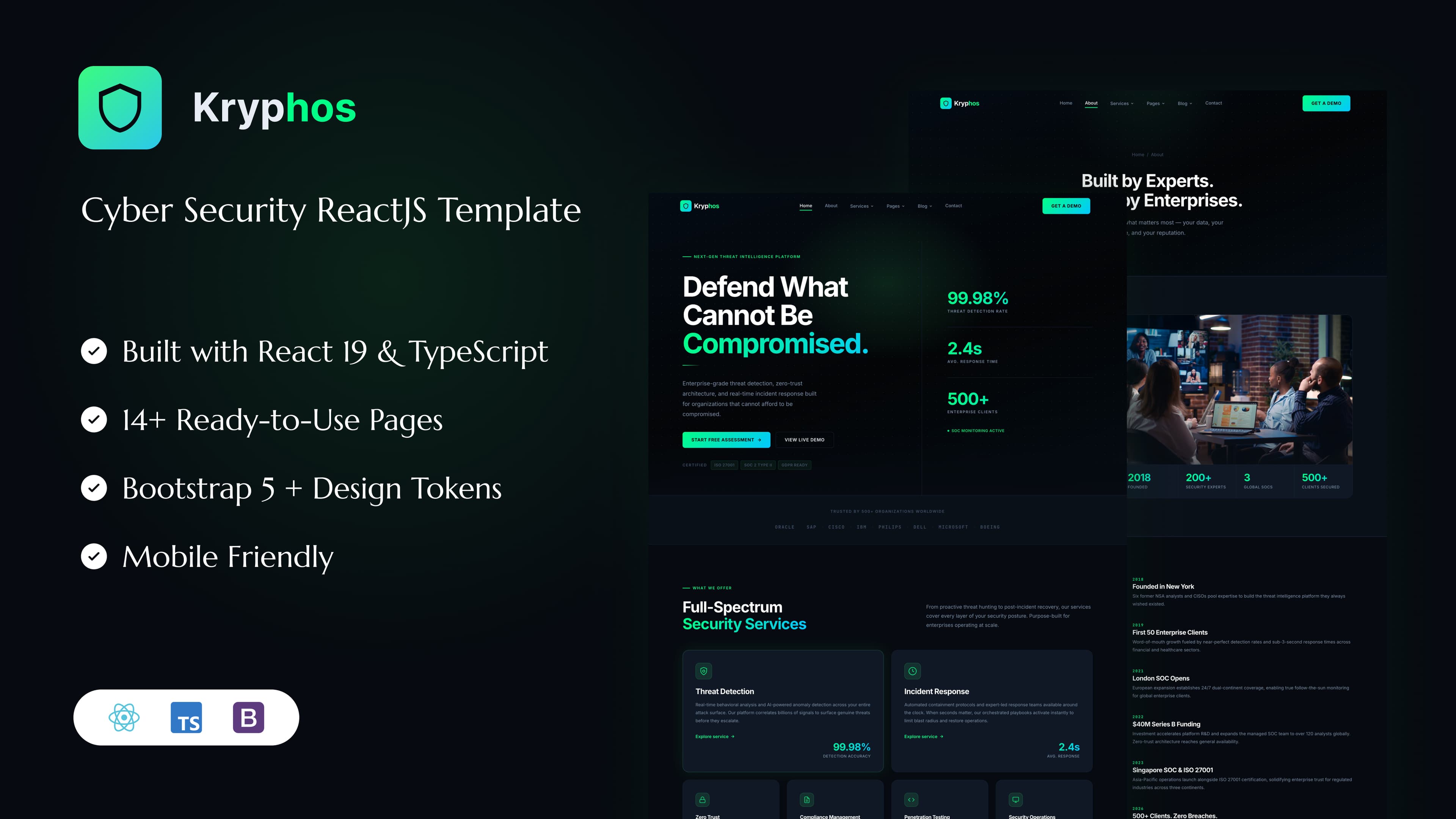 Kryphos - Cyber Security React Template full template preview