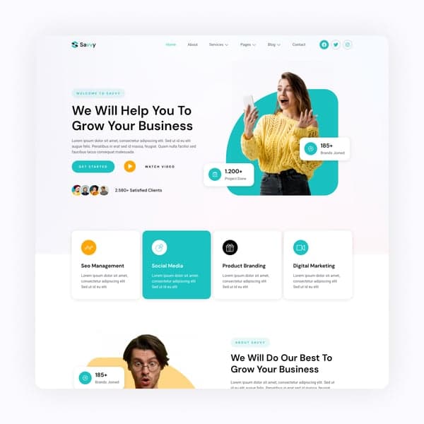 Savvy – Social Media Marketing Agency Elementor Template Kit — Elementor template preview