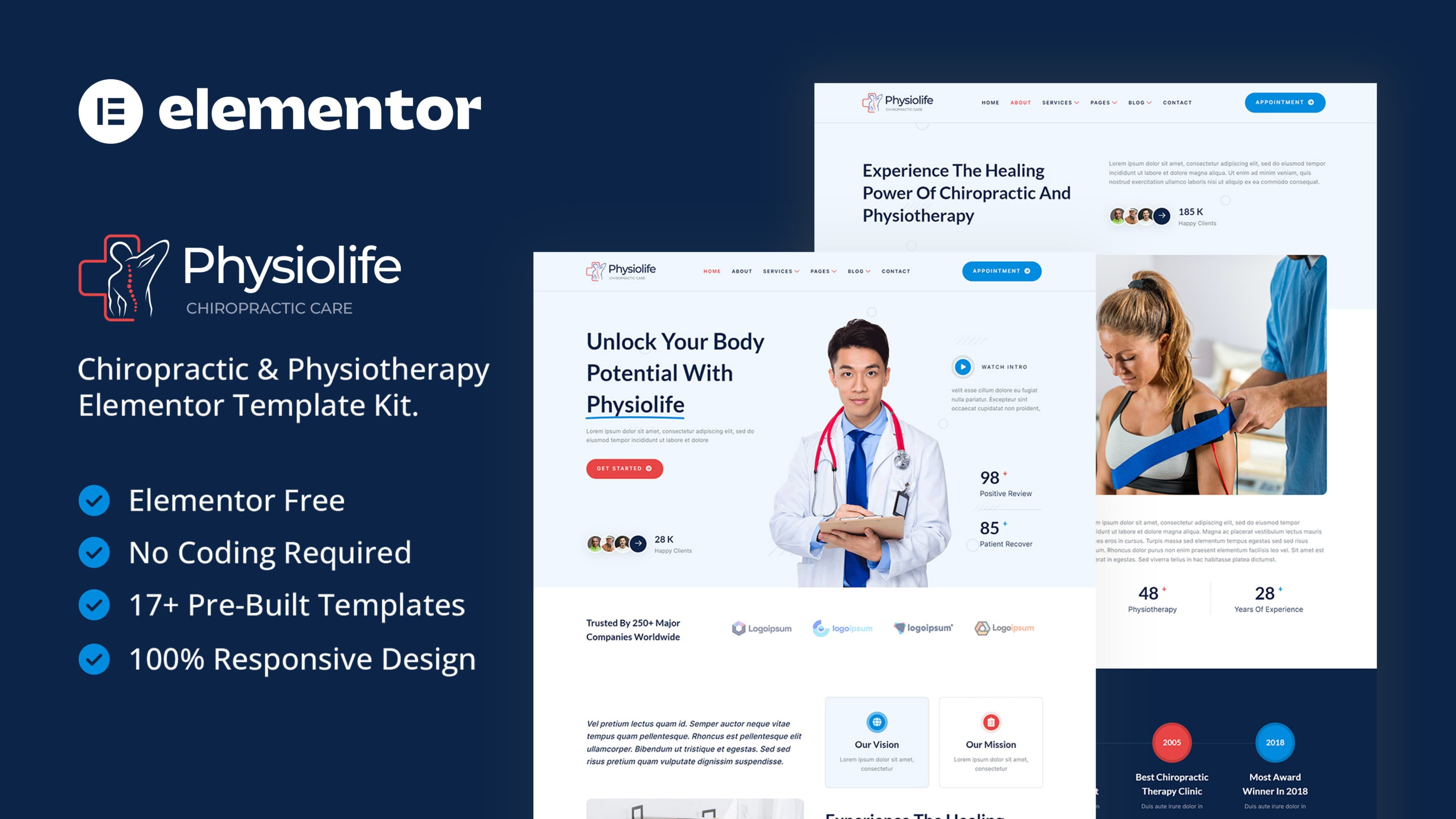 Physiolife - Chiropractic & Physiotherapy Elementor Template Kit full template preview