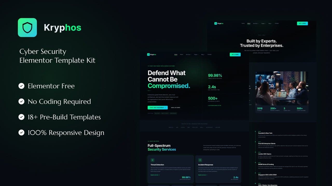 Kryphos - Cyber Security Elementor Template Kit full template preview