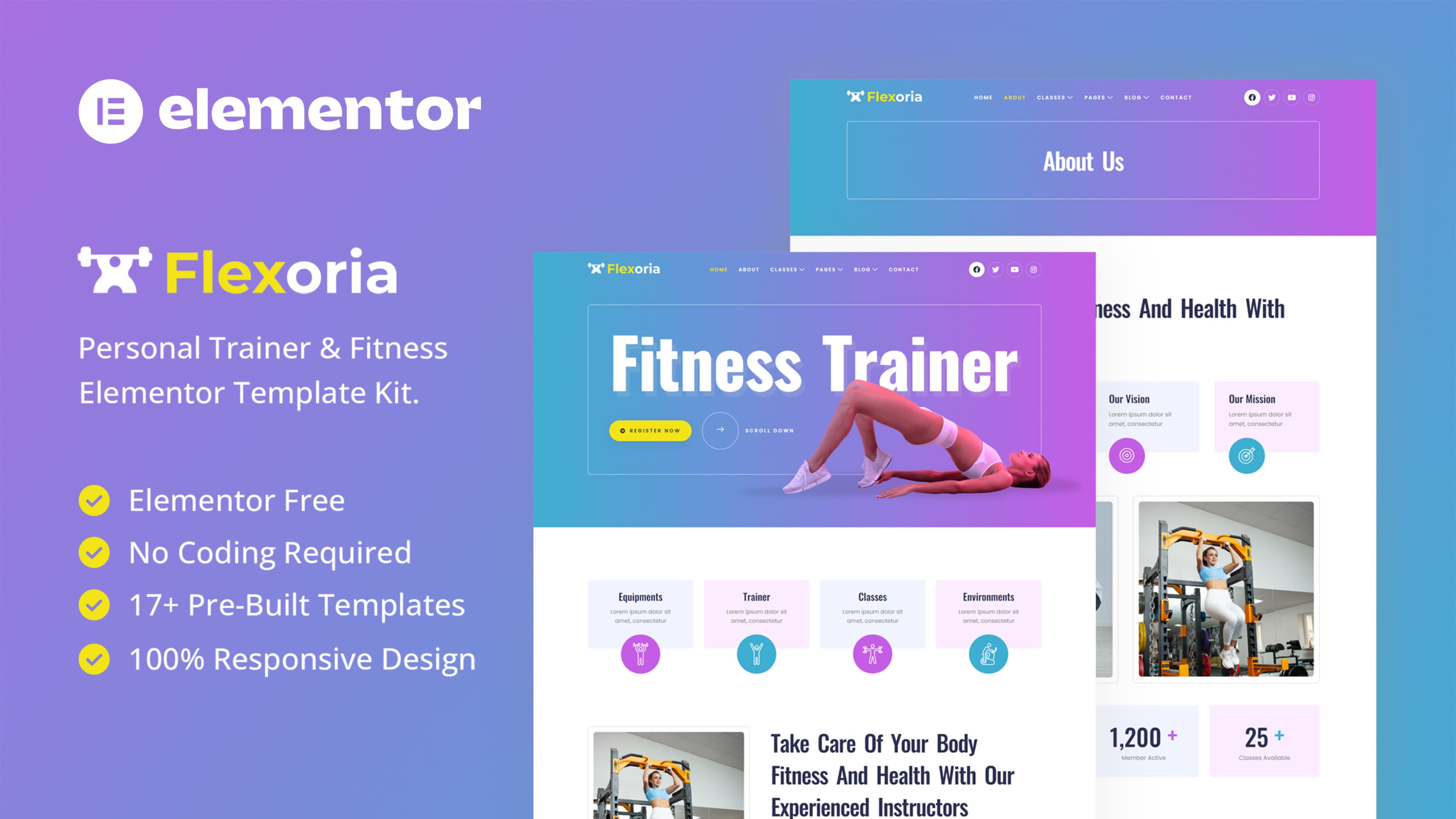 Flexoria - Personal Trainer & Fitness Elementor Template Kit full template preview