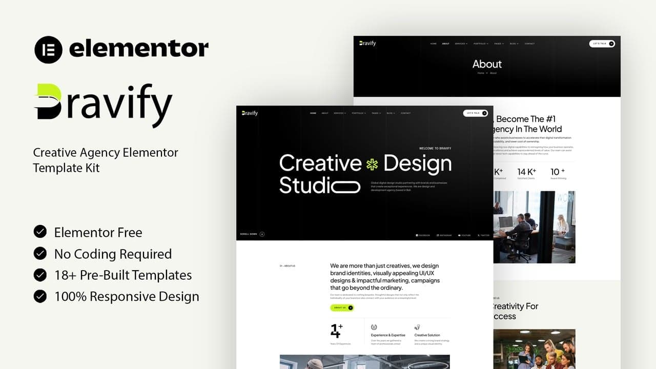 Bravify - Creative Agency Elementor Template Kit full template preview