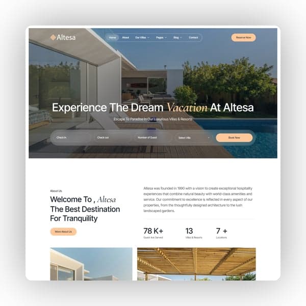 Altesa - Villa & Resort Elementor Template Kit, Elementor template preview