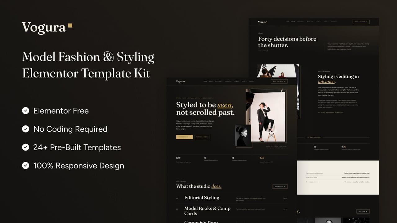 Vogura - Model Fashion & Styling Elementor Template Kit full template preview