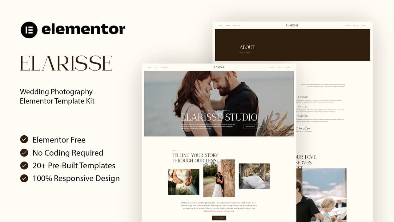 Elarisse - Wedding Photography Elementor Template Kit full template preview
