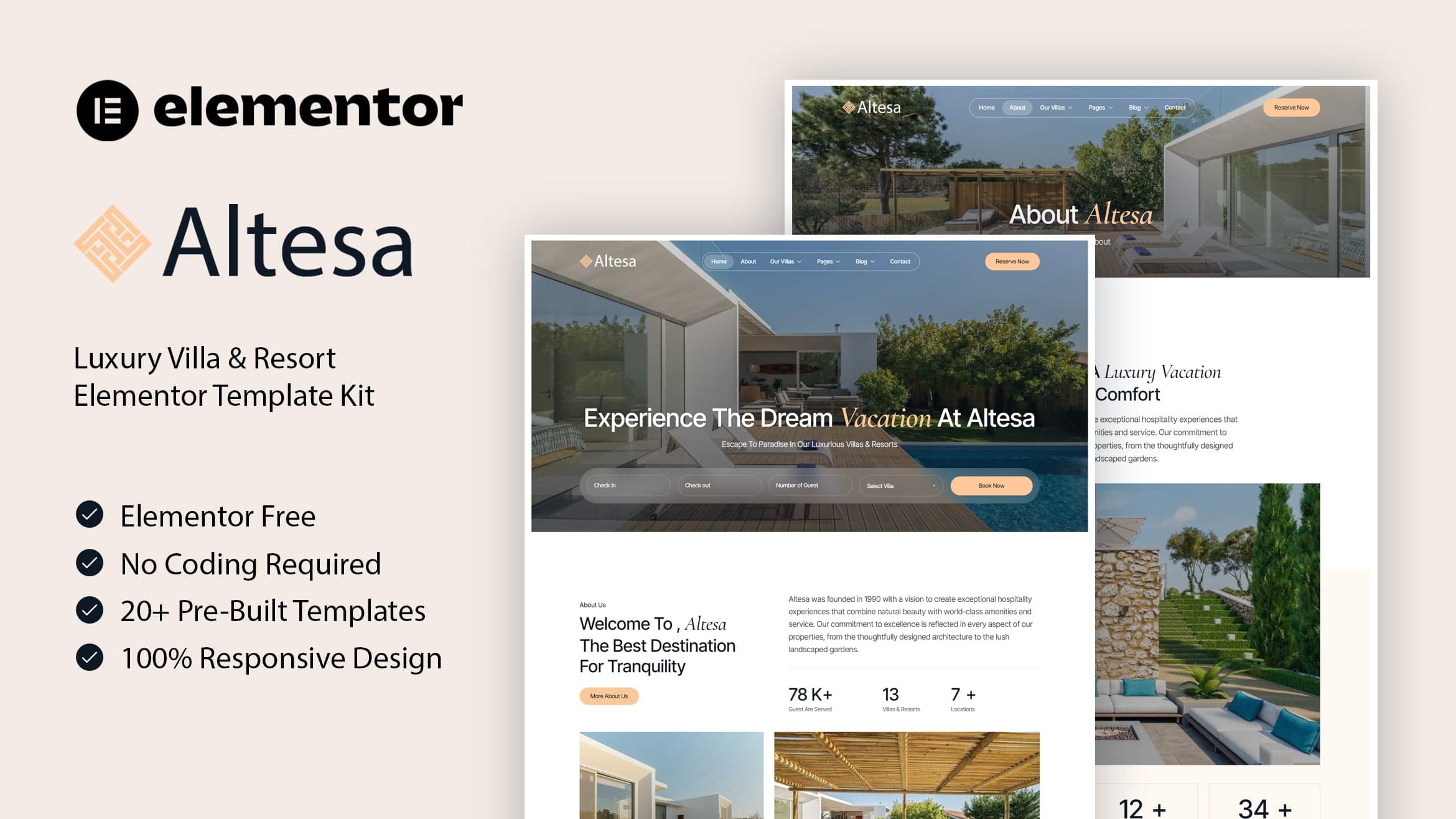 Altesa - Villa & Resort Elementor Template Kit full template preview