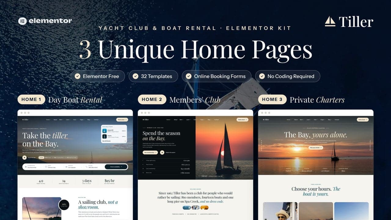 Tiller - Yacht Club & Boat Rental Elementor Template Kit full template preview