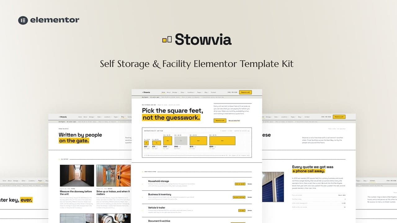 Stowvia - Self Storage & Facility Elementor Template Kit full template preview