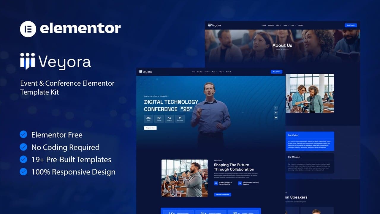 Veyora - Event & Conference Elementor Template Kit full template preview