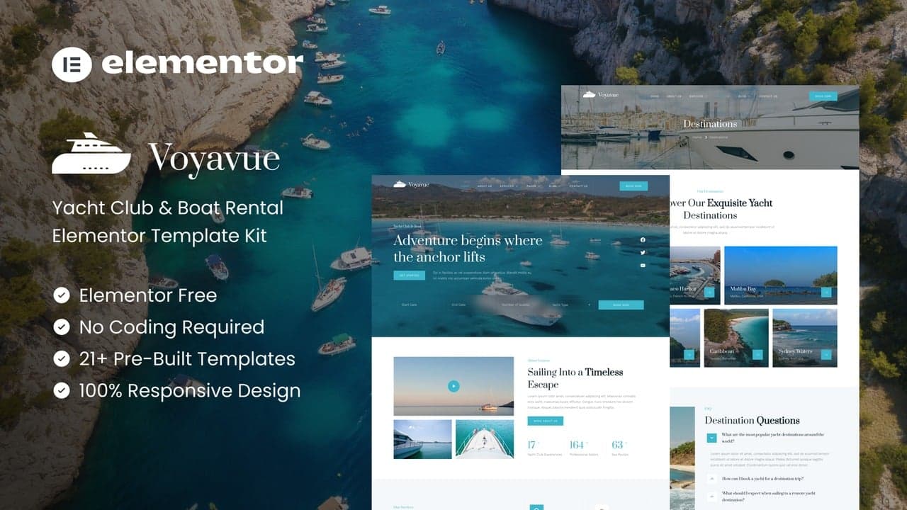 Voyavue - Yacht Club & Boat Rental Elementor Template Kit full template preview