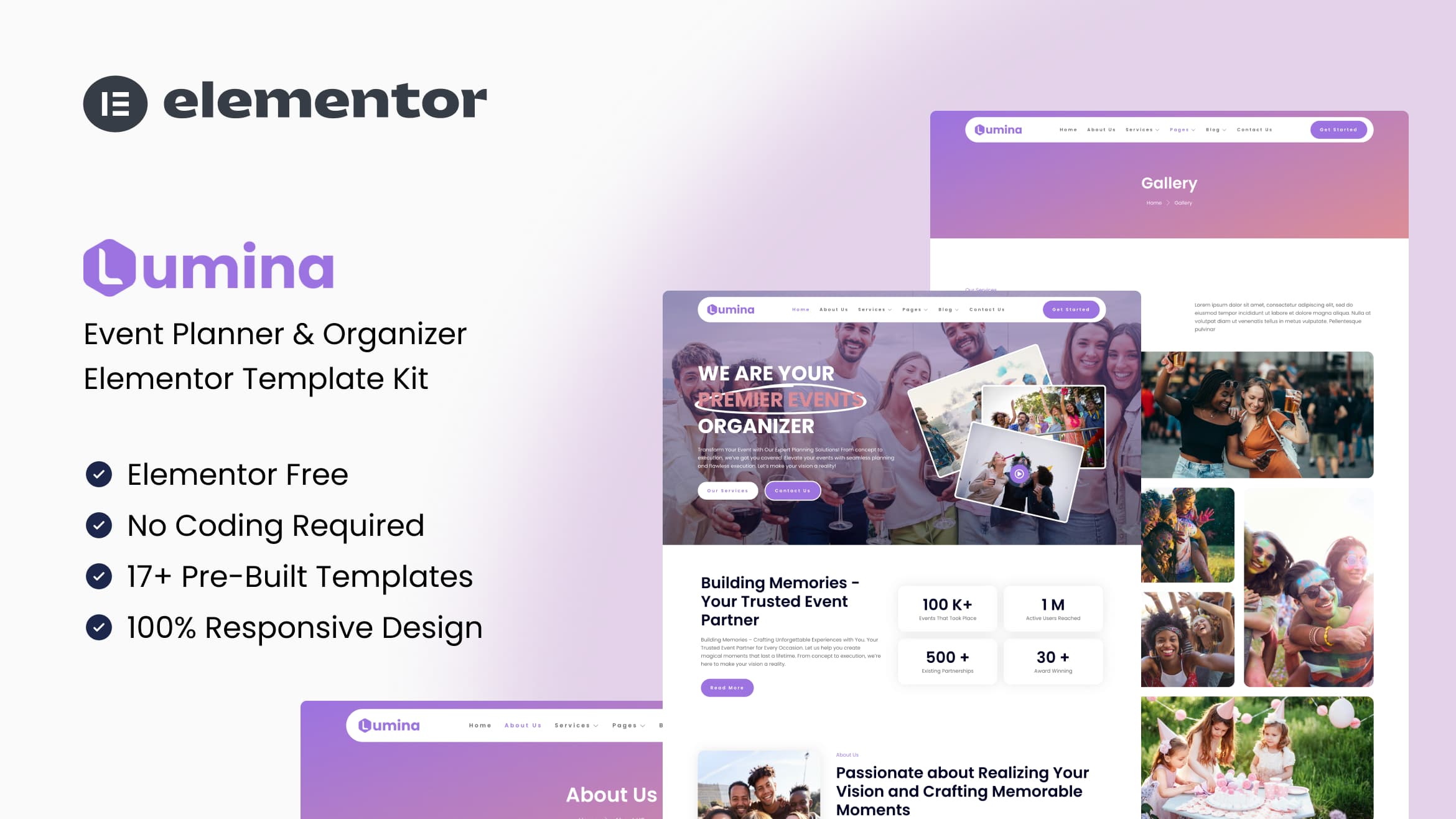 Lumina - Event Planner & Organizer Elementor Template Kit full template preview