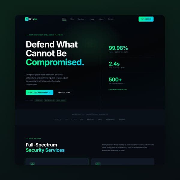 Kryphos - Cyber Security React Template, React template preview