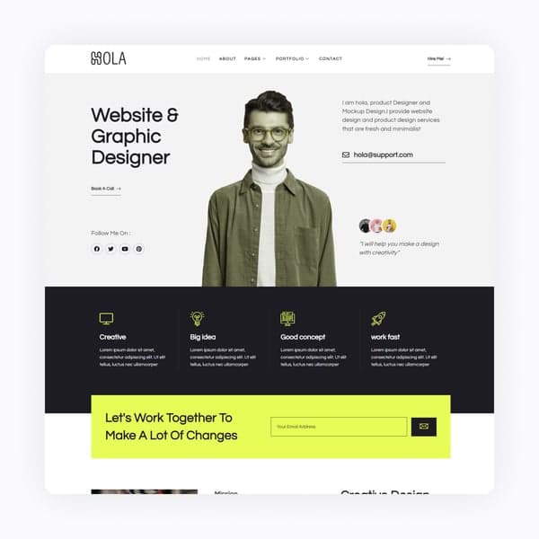 Hola - Personal Portfolio Elementor Template Kit — Elementor template preview