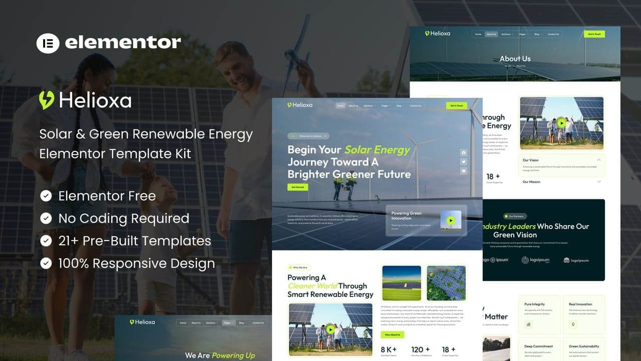 Helioxa - Solar & Green Renewable Energy Elementor Template Kit full template preview