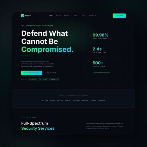 Kryphos - Cyber Security Elementor Template Kit, Elementor template preview