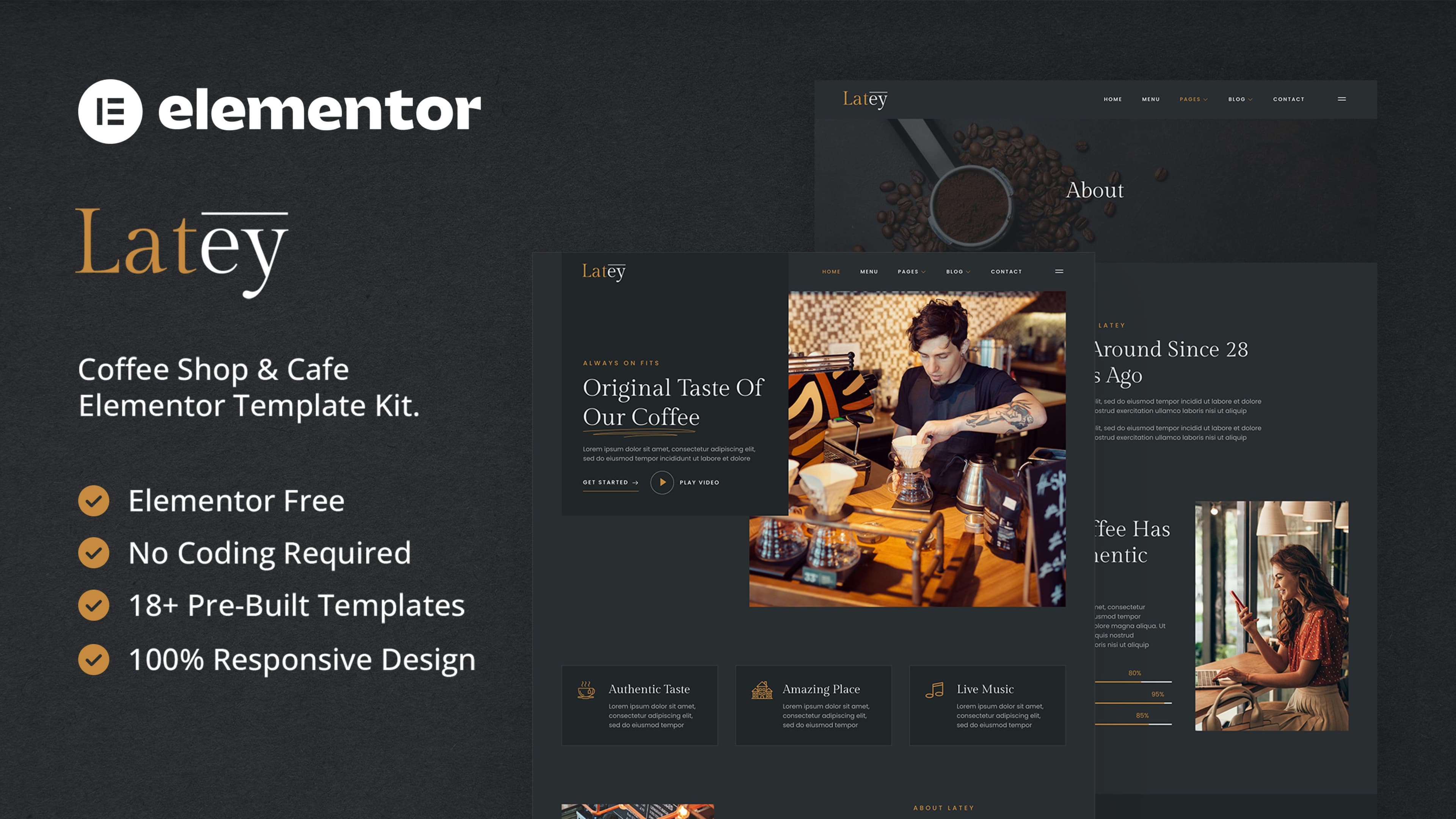 Latey - Coffee Shop & Cafe Elementor Template Kit — full template preview