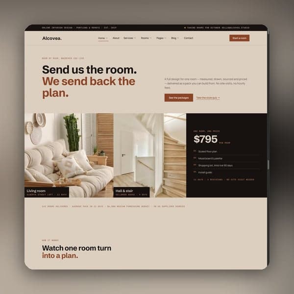 Alcovea - Online Interior Design & Styling Elementor Template Kit, Elementor template preview
