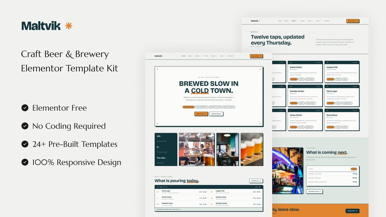 Maltvik - Craft Beer & Brewery Elementor Template Kit full template preview