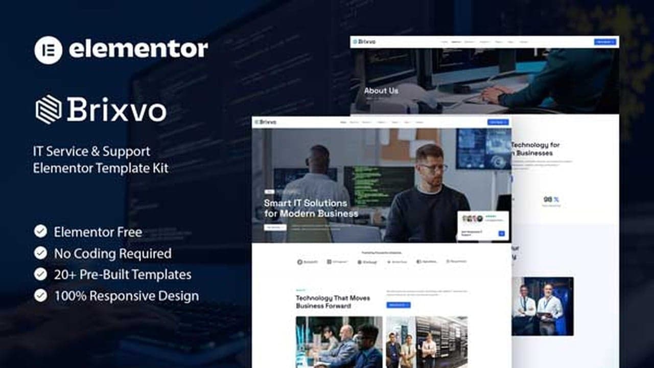Brixvo - IT Service & Support Elementor Template Kit full template preview