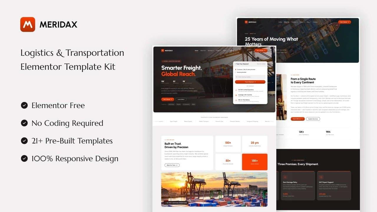 Meridax - Logistics & Transportation Elementor Template Kit full template preview
