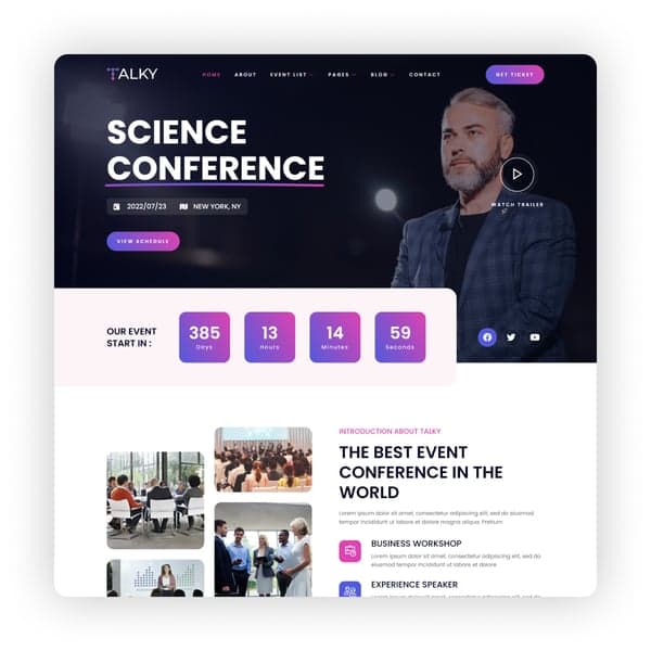 Talky - Event & Conference Elementor Template Kit, Elementor template preview