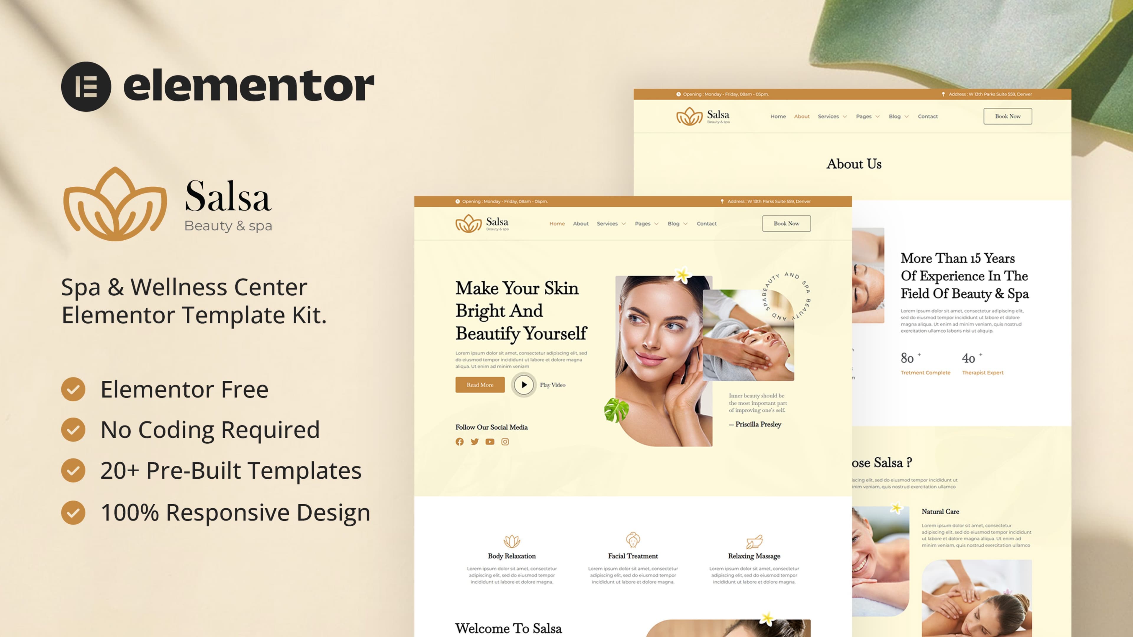Salsa - Beauty & Spa Elementor Template Kit — full template preview