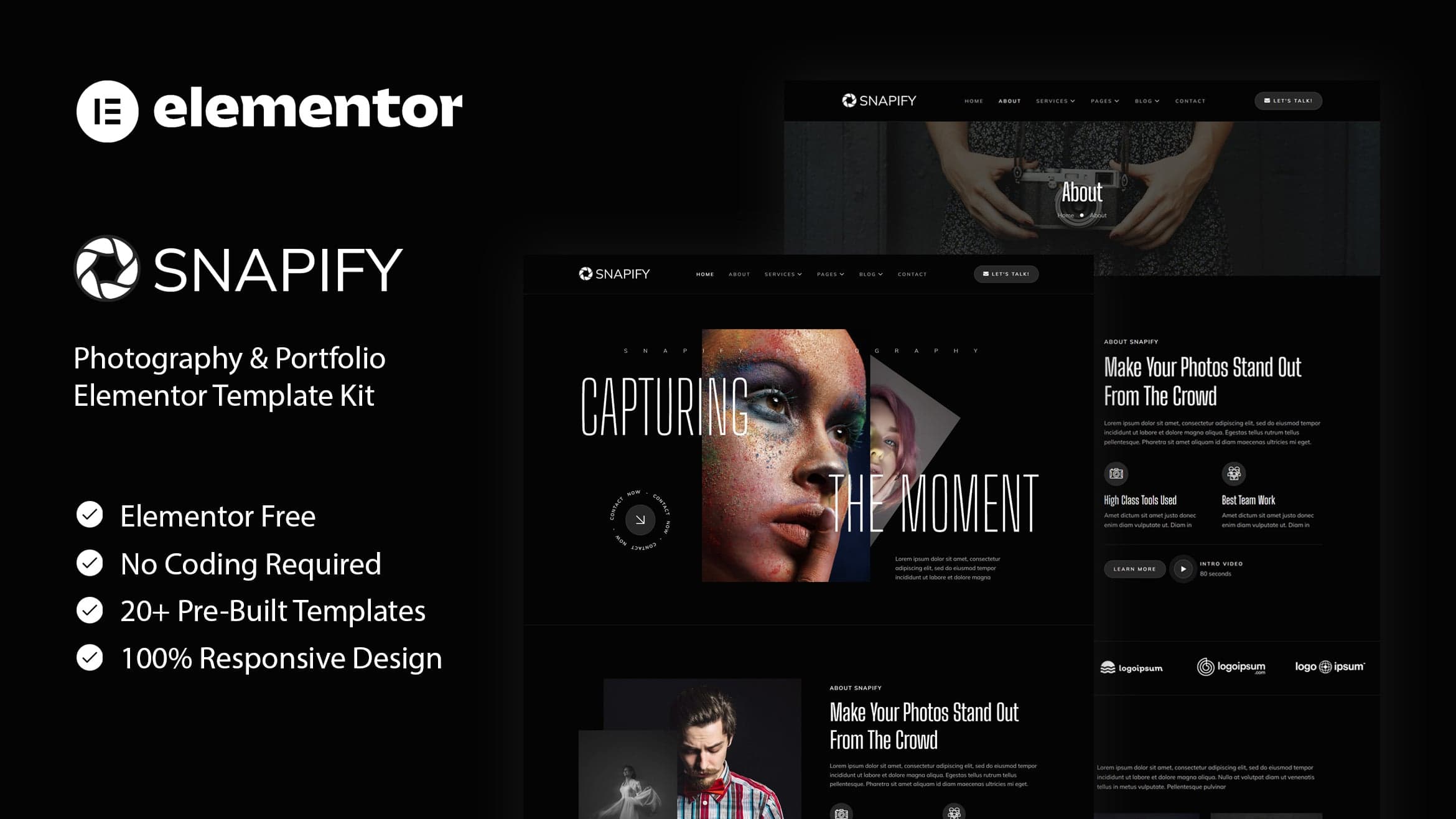 Snapify - Photography & Portfolio Elementor Template Kit full template preview