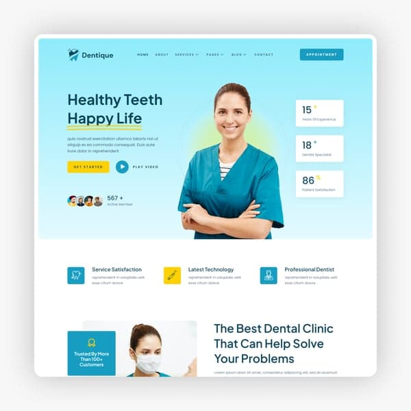 Dentique - Dentist & Dental Clinic Elementor Template Kit, Elementor template preview