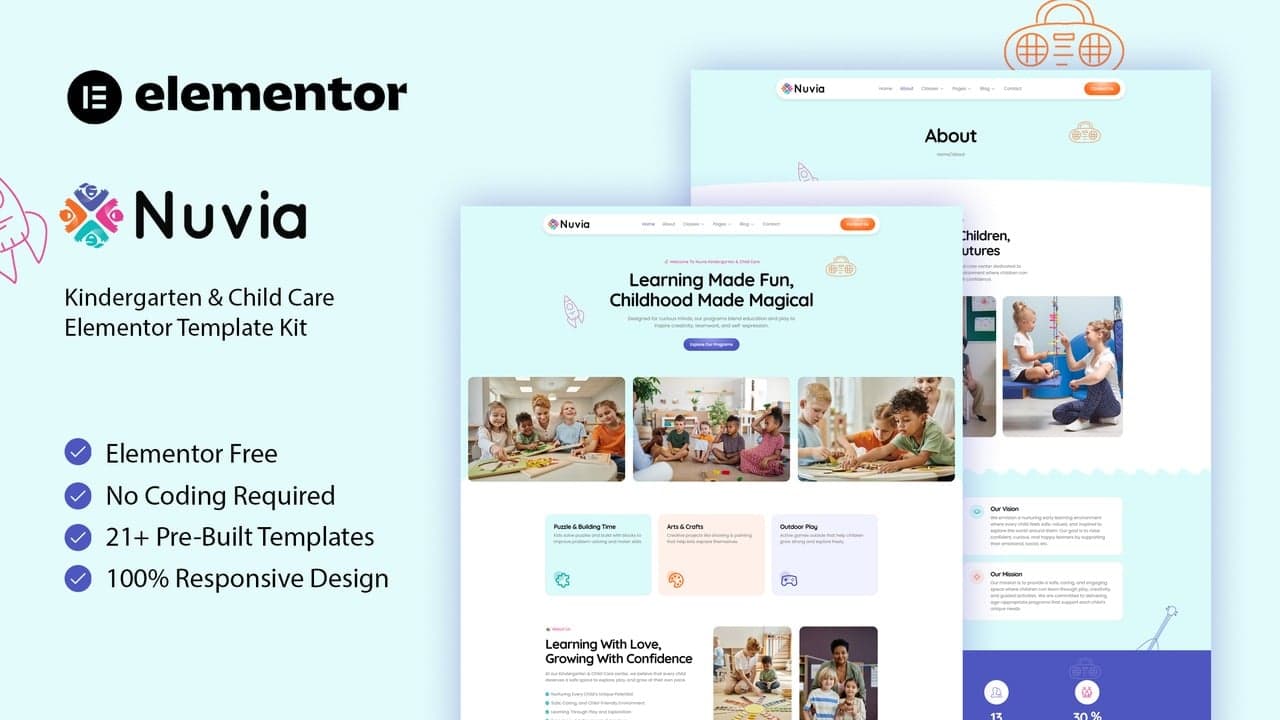 Nuvia - Kindergarten & Child Care Elementor Template Kit full template preview