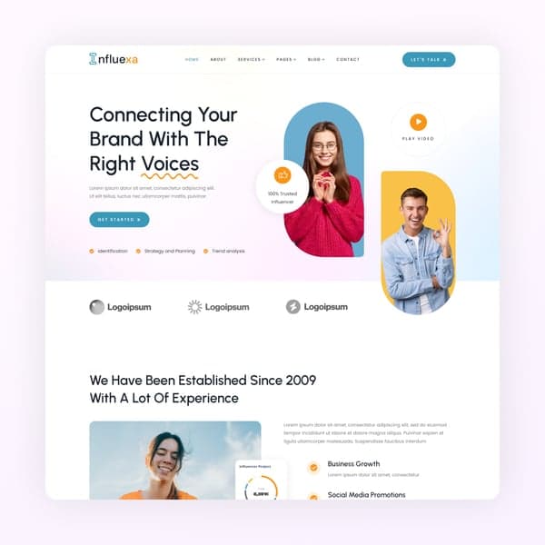 Influexa - Influencer Marketing Agency Elementor Template Kit, Elementor template preview