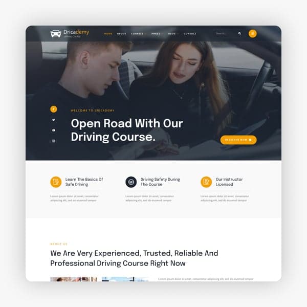 Dricademy - Driving Course & Traffic School Elementor Template Kit, Elementor template preview