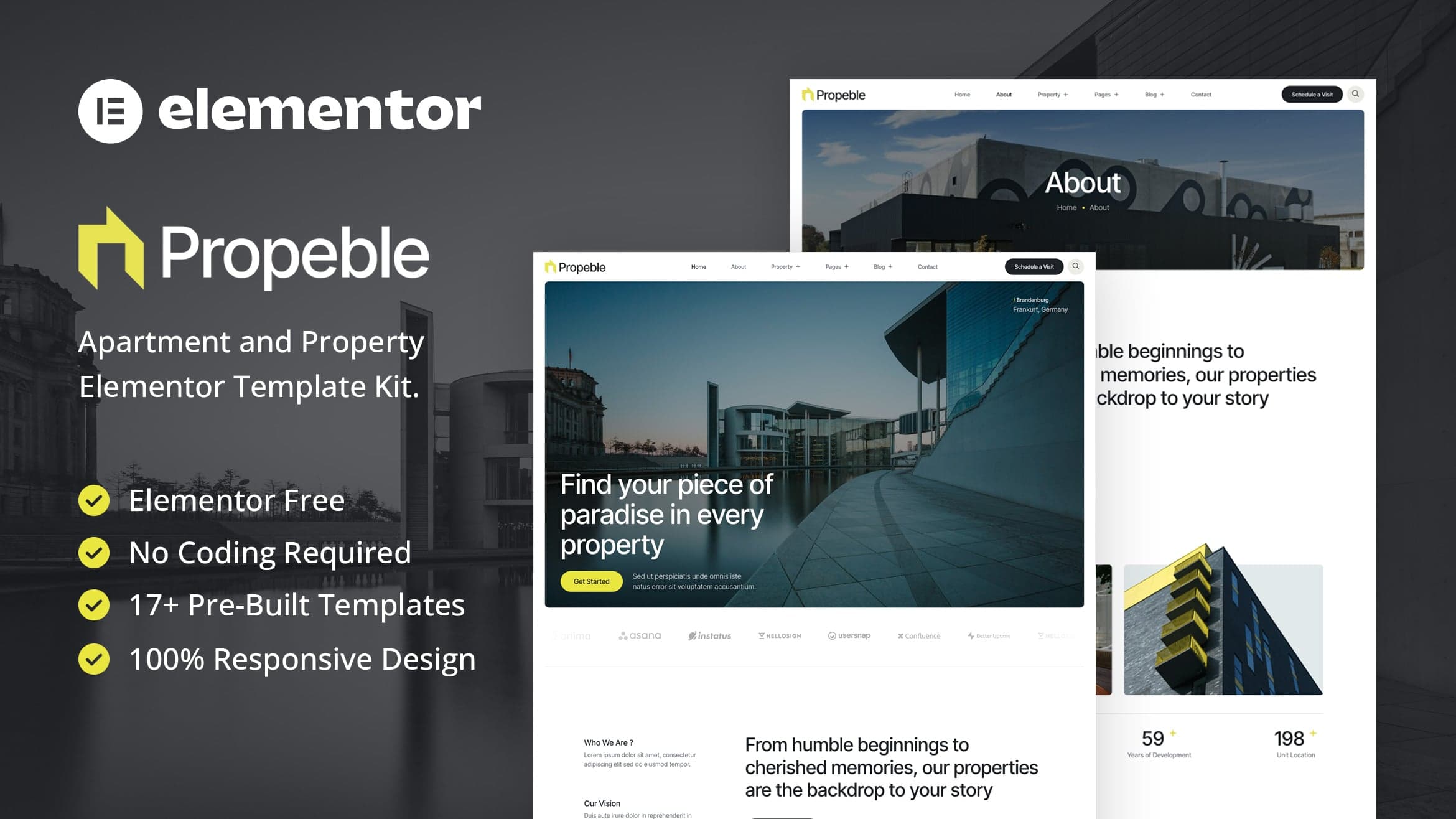 Propeble - Apartment & Property Elementor Template Kit full template preview