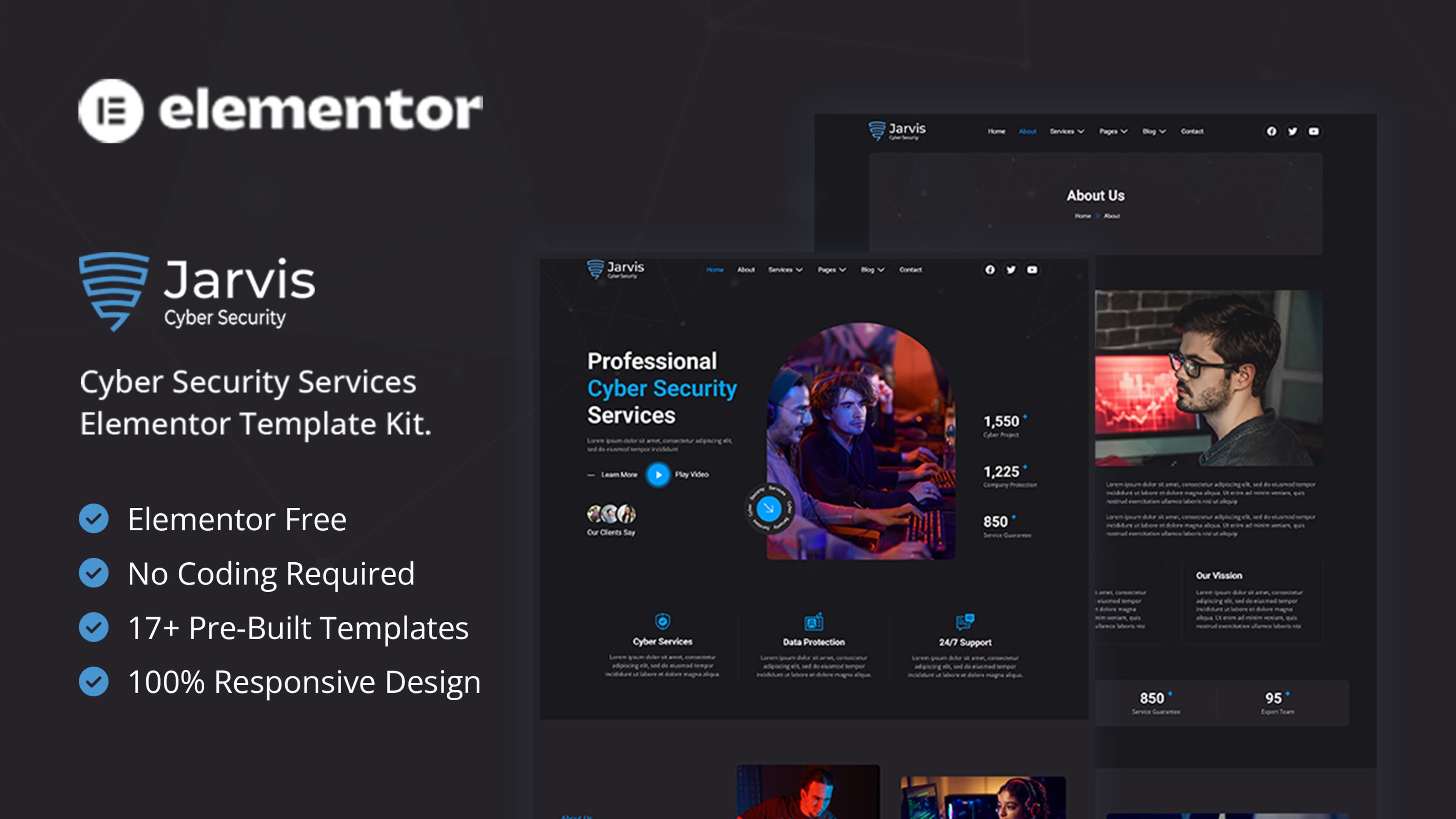 Jarvis - Cyber Security Services Elementor Template Kit — full template preview